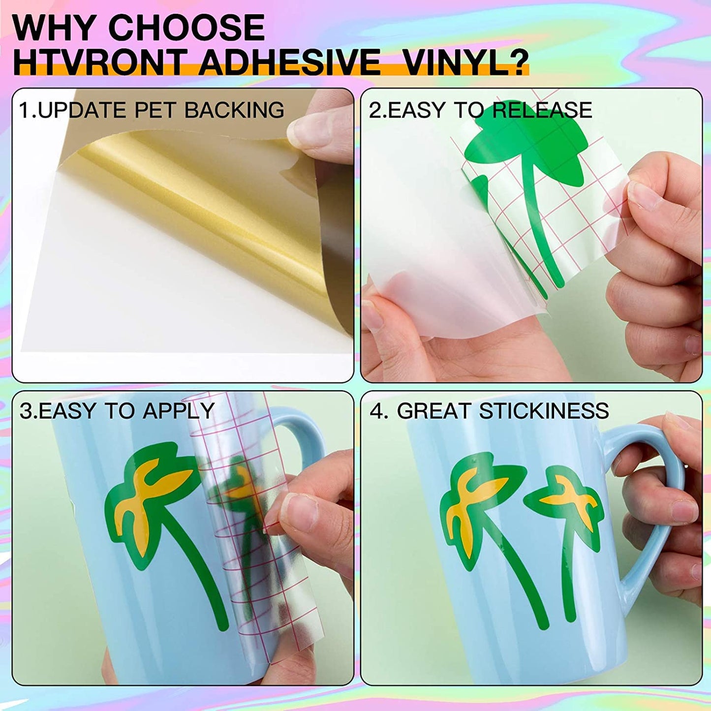 HTVRONT Permanent Adhesive Vinyl for Cutting Machine- 45 Vinyl Sheets 12" x 12" & 5 Transfer Tape Sheets Set for Craft Projects, Signs, Scrapbooking (Multi Color 50pack)