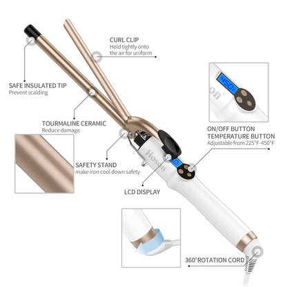 Hoson 1 Inch Curling Iron Professional Ceramic Tourmaline Coating Barrel Hair Curler, LCD Dispaly with 9 Heat Setting(225°F to 450°F for All Hair Types, Glove Include)
