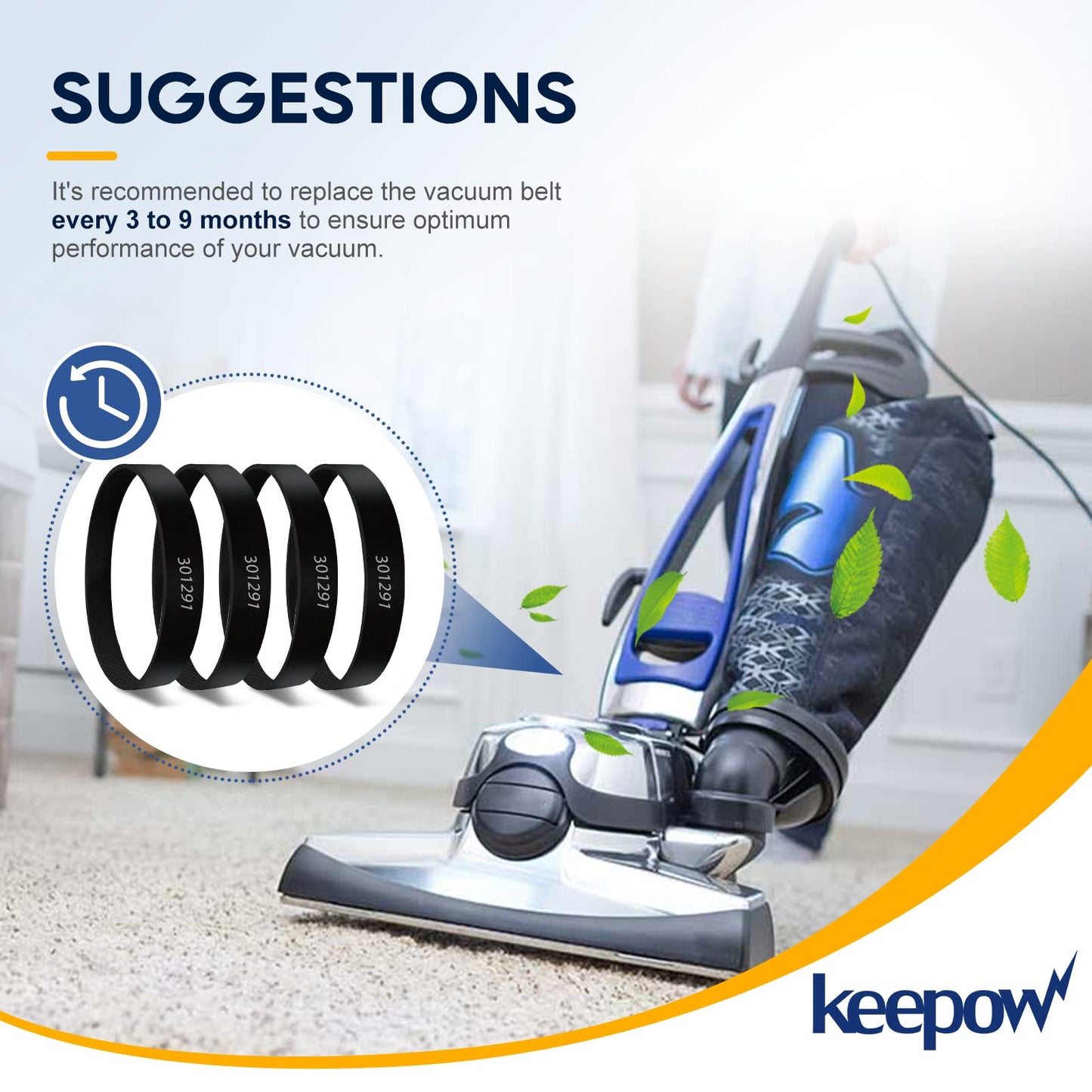 KEEPOW 301291 Vacuum Belt Replacement for Kirby Vacuum Belt fits All Generation Series Models G3 G4 G5 G6, 6 Pack