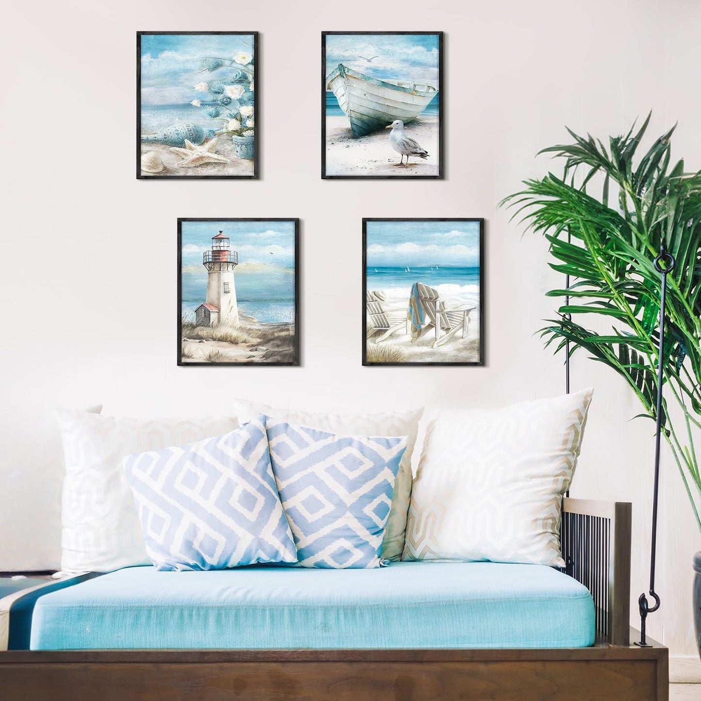 Yeaqee 4 Pcs Diamond Art Kits DIY Painting for Adult Aesthetic Wall Diamond Crafts Aesthetic Room Decor Cute Painting Pictures 5d Craft Wall Decor for Home 10 x 11.8''(Beach)