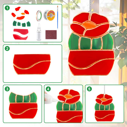 LemonRoad 2 Sets Unfinished Succulents Pre Cut Stained Glass DIY Stained Glass Craft Kit with Solder Wire, Gel Flux, Flux Brush for Adult Make Your Own Beautiful Art Handcrafts for Home Decor