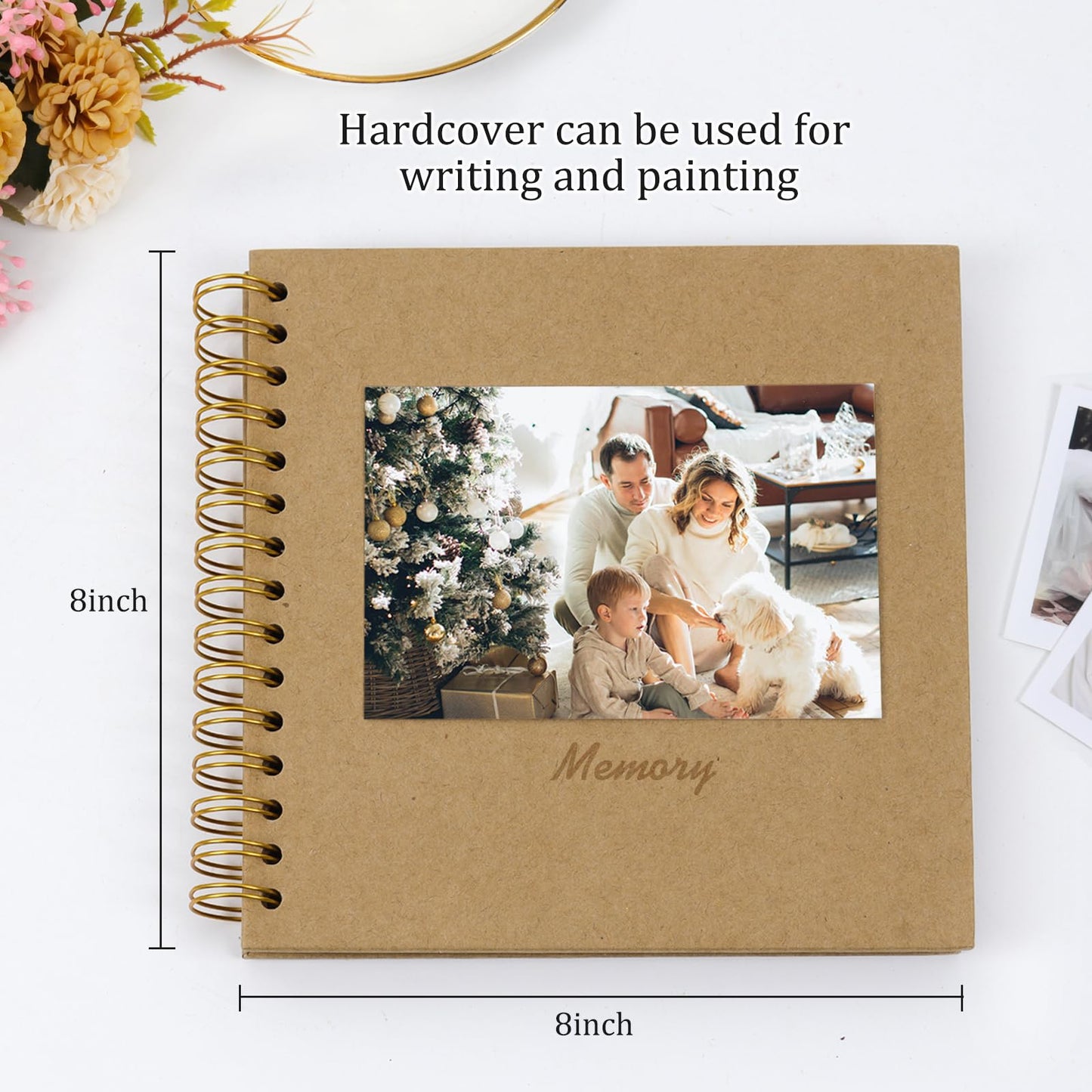 RECUTMS 8 x 8 Inch Small DIY Scrapbook Photo Album, 60 Pages Hardcover Craft Paper Photo Album for Memory Book, Anniversary, Valentines Day Gifts (Brown)