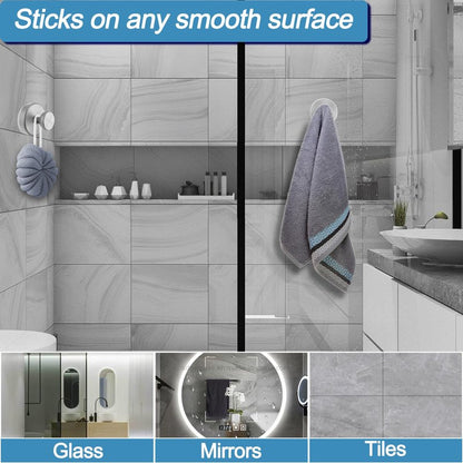 Hviiso Suction Cup Hooks for Glass Window, Mirror, Wreaths - Shower Hooks for Inside Shower, No Drill Towel Hooks for Bathrooms, Bath Robe Coat Looafh Hook for Hanging - Silver(2 Pack)