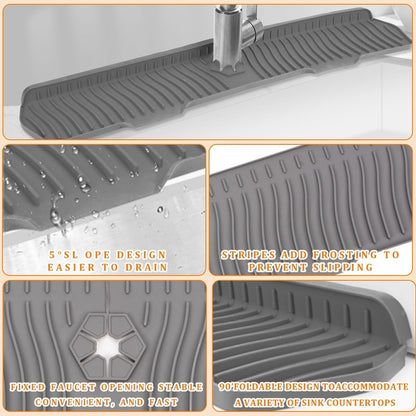 XAUXAGL 30 Inch Sink Splash Guard,Longer Silicone Sink Mat for Kitchen Bathroom,Kitchen Faucet,Silicone Sink Faucet Mat Splash Guard, Drip Protector Splash Countertop (Grey)