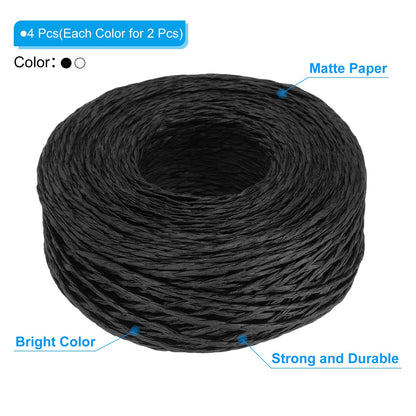 PATIKIL 1312 Feet Raffia Ribbon, 4 Rolls Raffia Yarn Paper Rope Twine String for Crochet Bags Craft Festival Gifts Bouquets Wrapping, White, Black