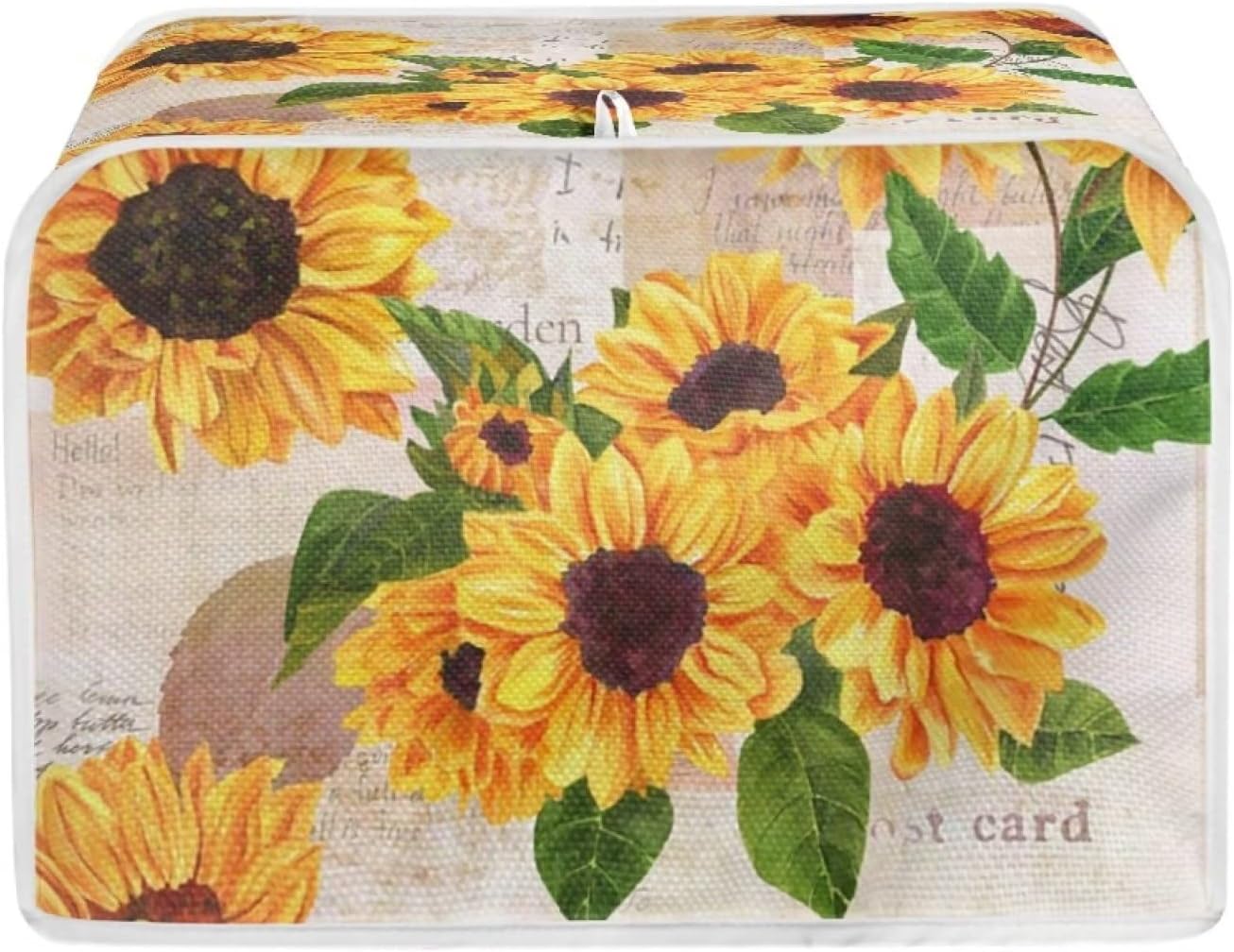 Sunflowers Print Kitchen Appliance Cover, 2 Slice Toaster Flower Accessories, Stain Resistant Coffee Maker Protector