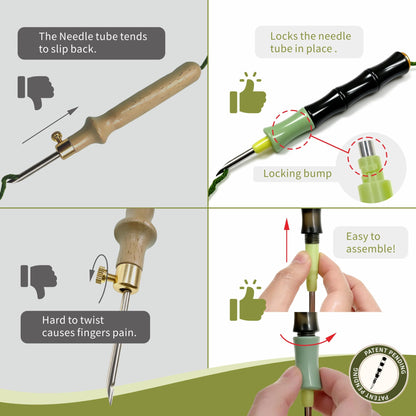 Punch Needle Tool Kit - Ergonomic Handle (Length Adjustable), 8 Interchangeable Needles (5mm/3.5mm), Storage Box with Essential Accessories | Ideal Gift for Beginners