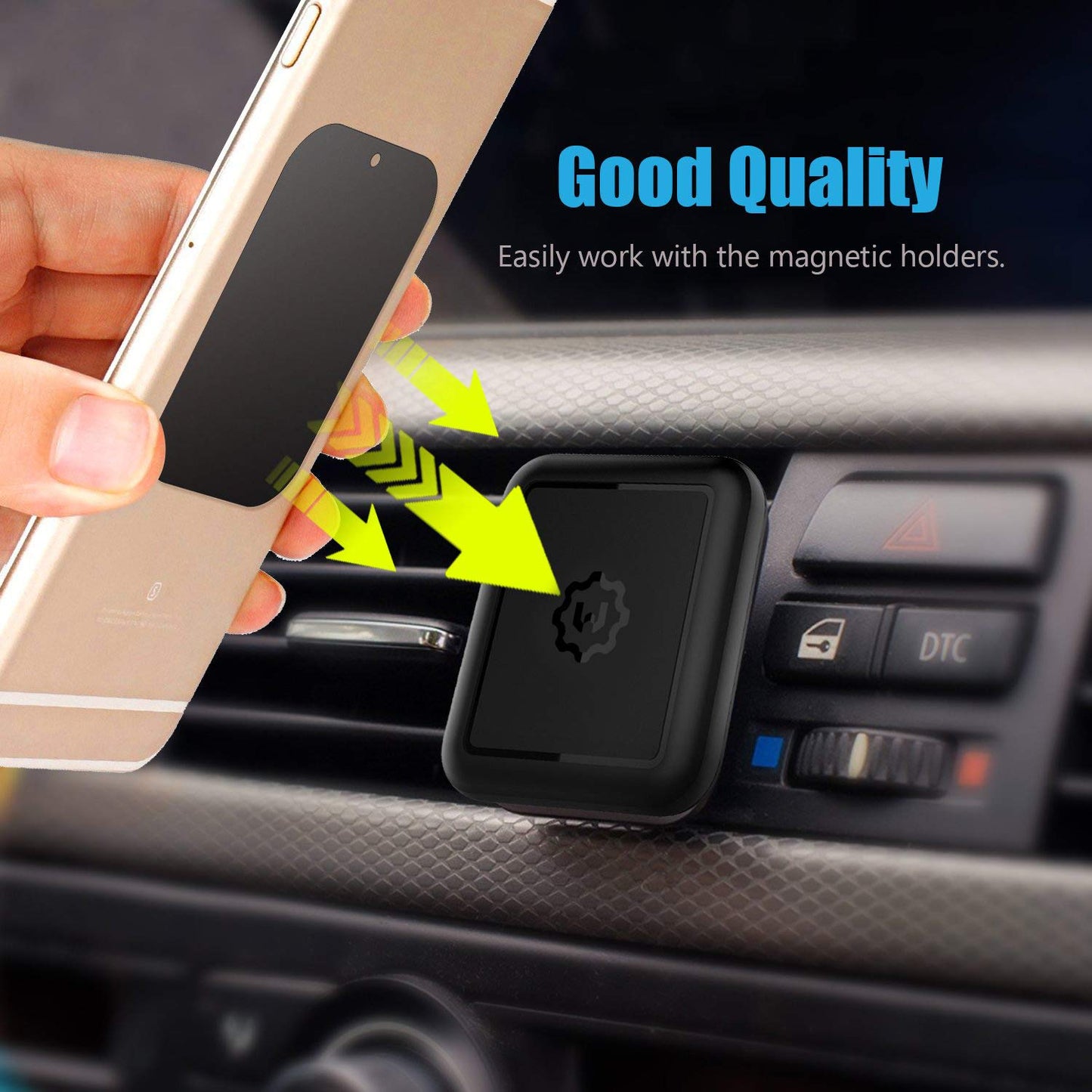 Mount Metal Plate with Adhesive for Magnetic Cradle-Less Mount by WixGear - X4 Pack 2 Rectangle and 2 Round (Compatible with Magnetic mounts) (Black)
