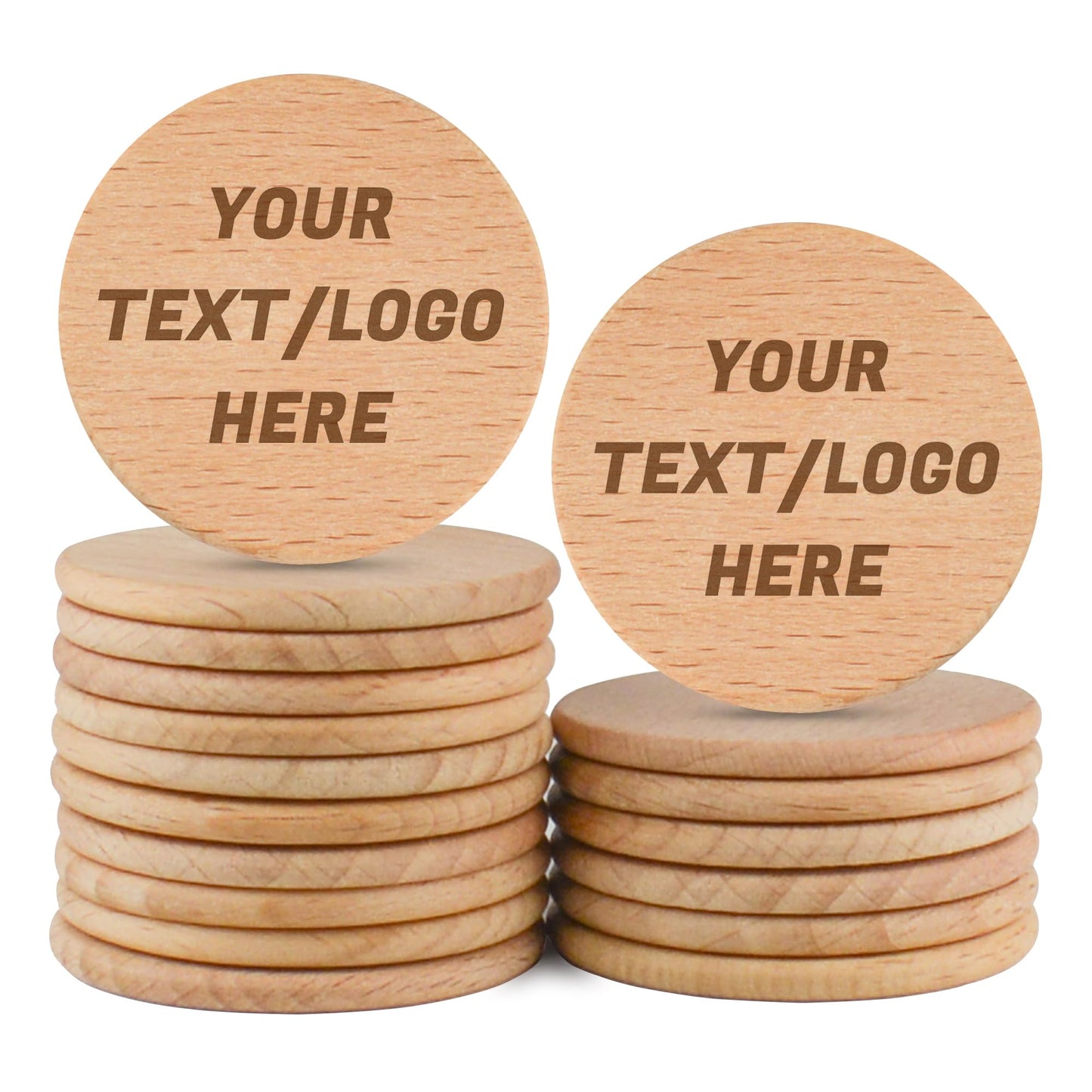 ZLYXIU 30-1000pcs 40mm Custom Wooden Drink Tokens,Double-Sided Laser Engraved with Logo,Text or Images,Personalized Round Wood Chips for Bars,Weddings,Parties,Corporate Events Promotions
