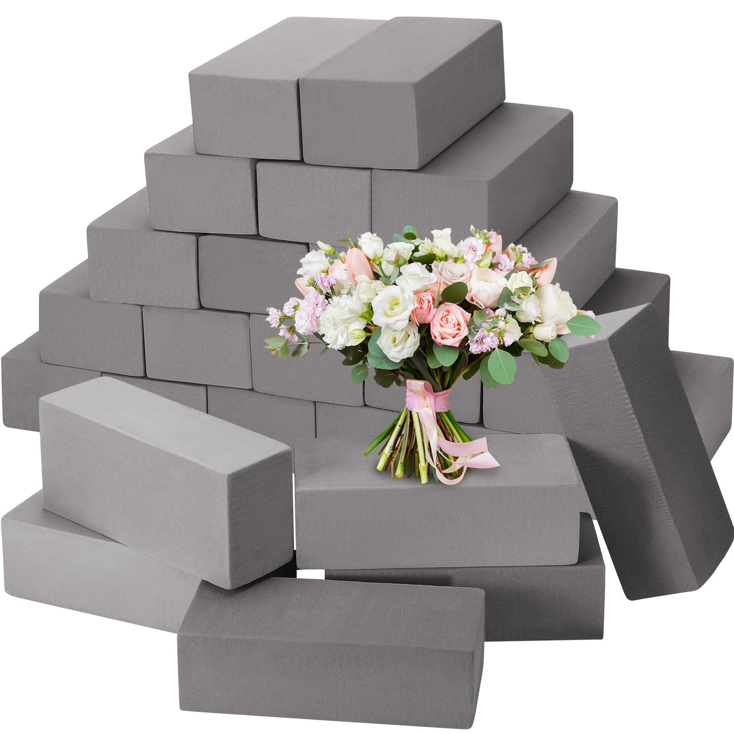 Pangda 30 Pieces Flower Foam Bulk 7.87 x 3.54 x 2.36" Dry Floral Foam Blocks Florist Bricks for Artificial Flower Arrangements Wedding Birthdays Home Office Garden Decorations, Gray