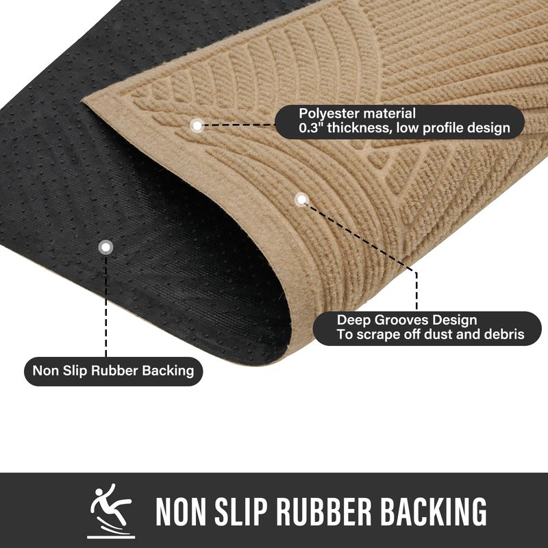 HIYARD Sturdy Front Door Mat, Absorbent Muddy Dirt Resist Welcome Door Mats Outdoor Indoor, Fade Resistant, Non-Slip Backing Entry Mat Low Profile Doormat for Entryway, 29×17, Beige