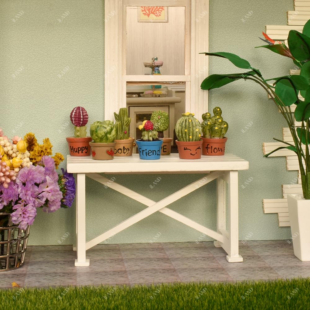 iLAND Dollhouse Furniture of Wooden Table for Doll House Garden Decor, Miniature Dollhouse Accessories Tiny Table Model on 1/12 Scale