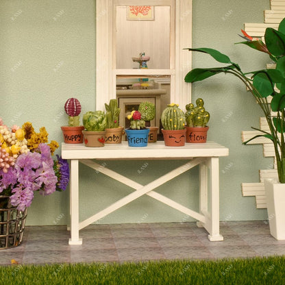 iLAND Dollhouse Furniture of Wooden Table for Doll House Garden Decor, Miniature Dollhouse Accessories Tiny Table Model on 1/12 Scale