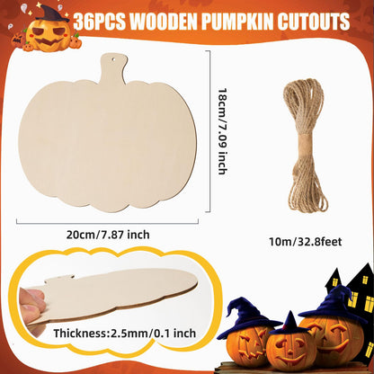 AWIZOM 36 Pcs Wooden Pumpkin Cutouts Unfinished Wood Fall Pumpkin Ornaments Blank Wooden Thanksgiving Pumpkin Signs for DIY Crafts Project Halloween Autumn Harvest Home Hanging Decorations,7.87x7.09