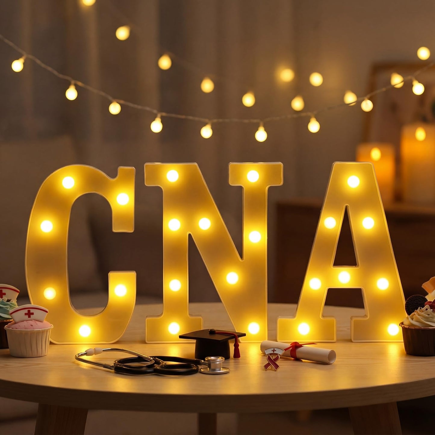 Wettal CNA LED Marquee Letter Lights Sign Light up Letter Numbers CNA Week Graduation Decoration 2026 Graduate Party Decoration Nursing School Medical School Graduation Party Supplies