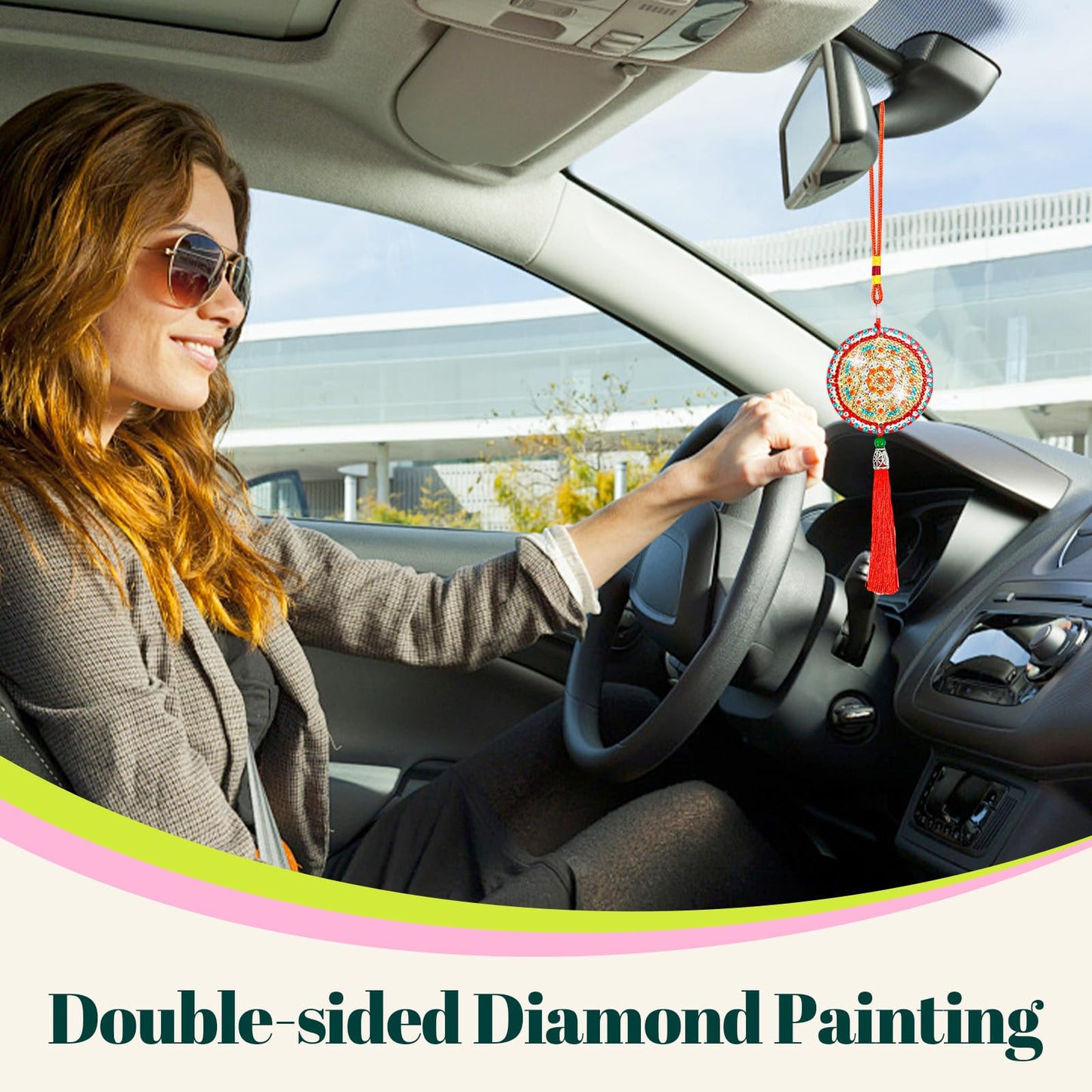 LINGFANG 14 Pcs Diamond Painting Hanging Ornaments, Double Sided Diamond Car Ornament Wind Chimes, Diamond Art Suncatcher Crystal Gem Home Decoration Paint 5D DIY Kits for Adults (Mandala)