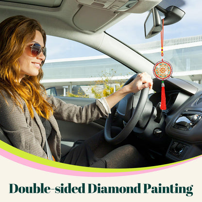 LINGFANG 14 Pcs Diamond Painting Hanging Ornaments, Double Sided Diamond Car Ornament Wind Chimes, Diamond Art Suncatcher Crystal Gem Home Decoration Paint 5D DIY Kits for Adults (Mandala)