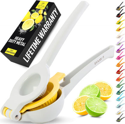 Zulay Kitchen 2-in-1 Lemon Squeezer - Sturdy Hand Juicer for Maximum Juice Extraction | Easy to Clean - Gray/Yellow