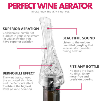 Jwalin Wine Aerator and Pourer – Premium Air Decanter Spout to Enhance Wine Flavor & Aroma, No-Drip Wine Pourer Spout for Red & White Wines, Perfect Gift for Wine Lovers