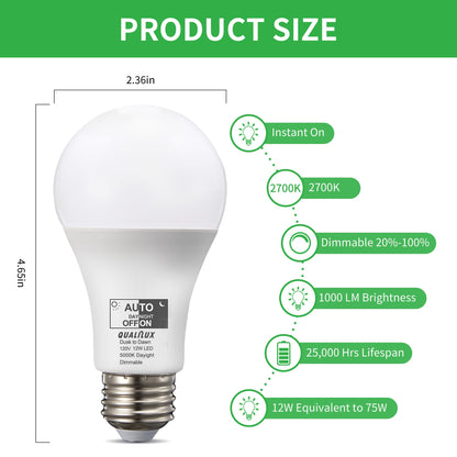 Dusk to Dawn Light Bulbs, Auto On/Off Light Sensing LED Bulbs Outdoor, Vintage Amber, Edison ST19 2-Pack, 6.5W 700LM 60W Equivalent, HQ-H027