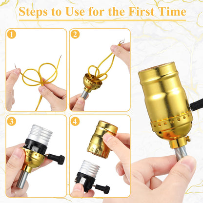 Honoson 2 Sets Lamp Repair Kit Table Rewire Lamp Parts with 3 Way Socket Matching Cord and Essential Hardware Wiring Kit for Table Floor DIY Design Repair Light Do It Yourself(Golden)