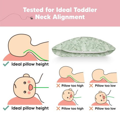 DinoDood Toddler Pillow - Soft & Breathable Organic Cotton Travel Pillowcase | 13x18 for Ages 2-5
