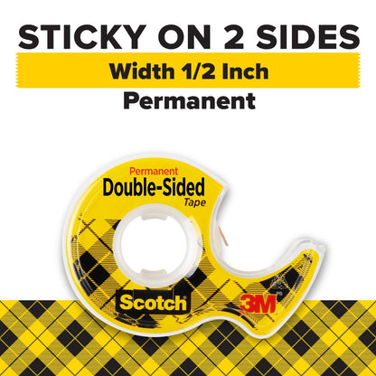 Scotch Double Sided Tape with Tape Dispenser, Office and School Supplies for Arts and Crafts, Alternative to Scrapbooking-Tape, 0.5 in. x 400 in., 2 Rolls with Dispensers (Pack of 2)