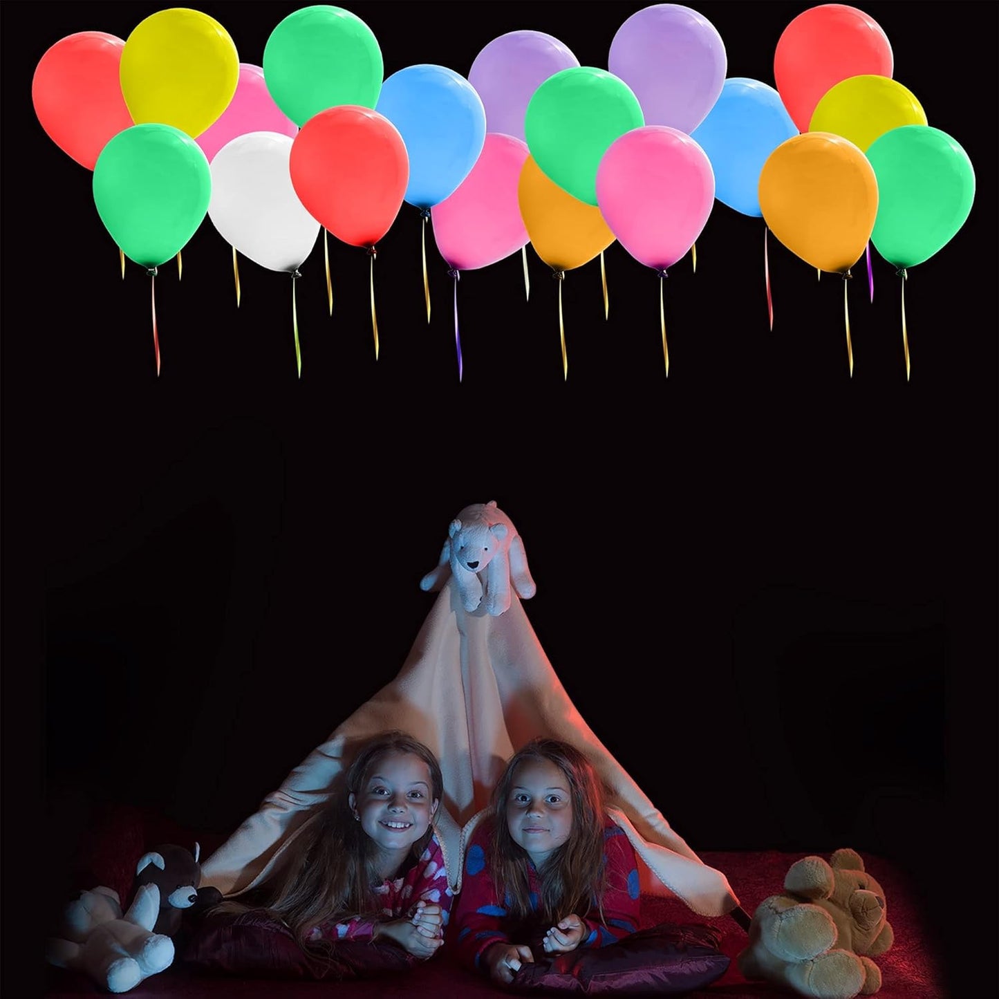 LED Balloons Flashing, 32 Pack, 8 Colors Light Up Balloons for Glow in the Dark Party Supplies