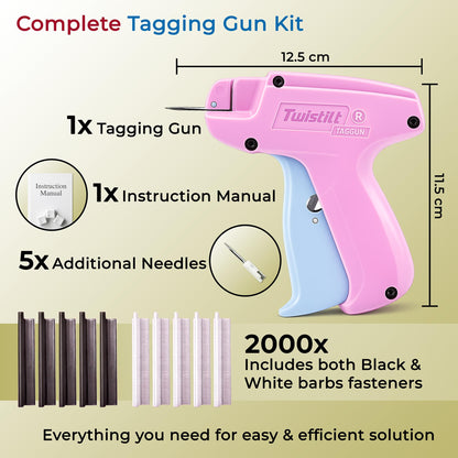 Stitch Gun for Clothes (Quick Fix Tool, Not a Sewing Machine), Handheld Clothing Tag Gun for Quick Clothing Repairs Includes 6 Needles, 1000 Black & 1000 White Fasteners (Pink & Blue)
