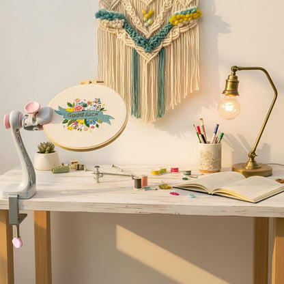 Embroidery Hoop Stand - Needlepoint & Cross Stitch Holder, Upgraded Firm Clamp, Easy Lock/Release, Fits Most Hoops, Anti-Loose Screws