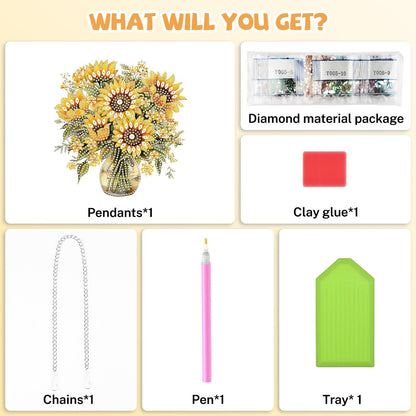 Bowetile Spring Diamond Art Hanging Kits for Adults, Diamond Art Suncatchers Sunflowers, 5D Special Shape Diamond Painting Pendant Window Ornament Gifts for Home Wall Garden Door Decor