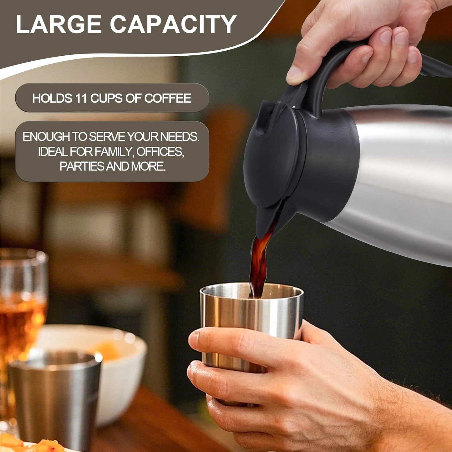 TIPTAP 70oz Thermal Coffee Carafe, Stainless Steel Insulated Vacuum Coffee Carafes For Keeping Hot and Cold, 2 Liter Beverage Dispenser