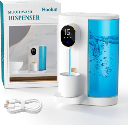 20.3 oz 4 Wall/Countertop, Automatic Mouthwash Dispenser Touchless for Bathroom, Dispensing Levels, Magnetic Cup, USB