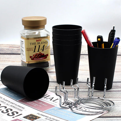 Moicstiy 6 Set Pegboard Bins with Rings, Ring Style Pegboard Hooks with Pegboard Cups Pegboard Cup Holder Organizer for Art, Craft Storage (Black)