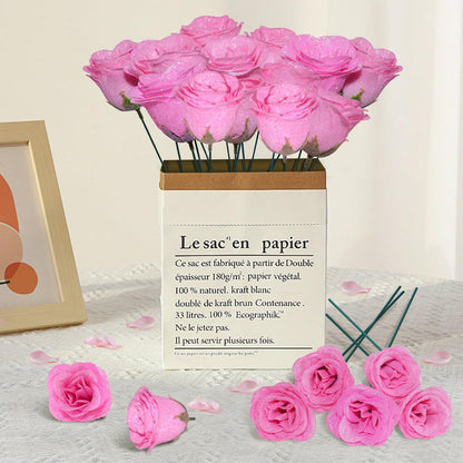 Pink Glitter Roses Bouquet, 24 Pcs Shiny Glitter Flowers Bouquet, Everlasting Artificial Roses Bouquet for Mothers Day, Birthday, Anniversary, Wedding, Engagement, Christmas