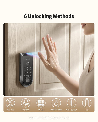 Lockin Veno Plus Smart Lock with 2K 180° Security Camera & Video Doorbell, AI Local Storage, Palm Vein/Fingerprint Keyless Entry Door Lock, Smart Locks for Front Door Bulit in Wi-Fi, App Control