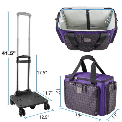 BatlFrist Rolling Sewing Machine Bag with Universal wheels,Sewing Machine Carrying Case with YKK zipers, Compatible most Standard Brother, Singer, Bernina, Sewing Machines (Dark Purple)