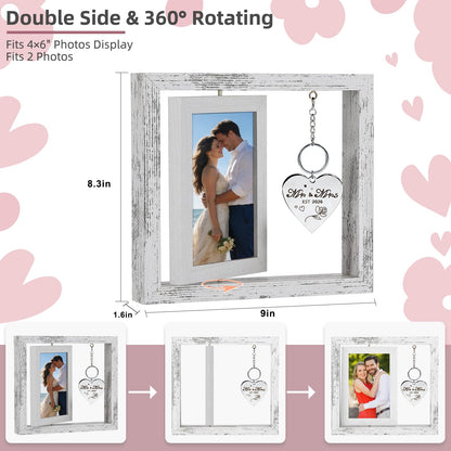 Fooyekep Wedding Gifts for Couples 2026, Wedding Picture Frame - Rotating Floating Mr and Mrs Frame, Bridal Shower Gifts for Bride, Engagement Gift for Couples Newlyweds, Holds 4x6 Pictures