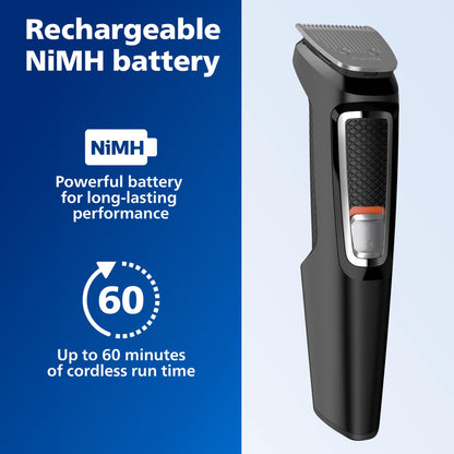 Philips Norelco Multi Groomer - 13 Piece Mens Grooming Kit for Beard, face, Nose, and Ear Hair Trimmer and Hair Clipper - NO Blade Oil Needed, MG3740/40