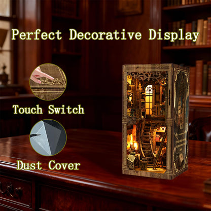 Book Nook Kit - DIY Miniature House Kit for Adults and Teens, 3D Wooden Puzzle Book Nook Craft Bookshelf Decor, Gifts for Birthday Father's Day, Ancient Books Collection Room