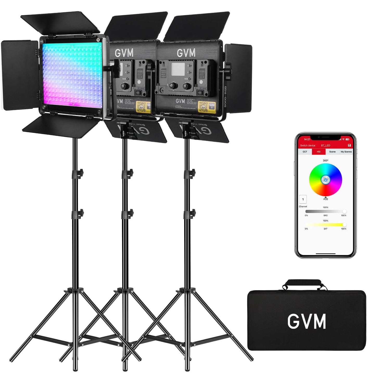 GVM 800D RGB LED Video Light, 2026 Upgraded Panel Light with Optical Lens & 6X Brighter (19500 Lux/0.5m), 3200K-5600K Bi-Color, 20 Scene Modes & CRI97+, Studio Lights, Photography Lighting, 3-Packs