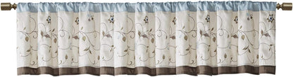 Madison Park Serene Embroidered Light Filtering Curtain Panel, 50x18, Blue for Bedroom Livingroom