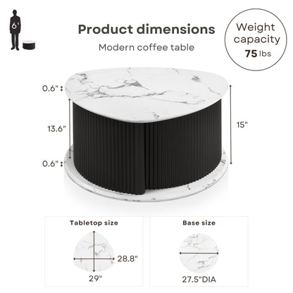 24/7 Shop at Home Cresunt Modern Faux Marble 29.5 in. Coffee Table with Curve Triangular Iron Base, Hidden Compartment Storage for Living Room, Black and White Marble