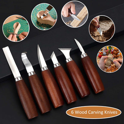 Wood Carving Kit, 18Pcs Professional Whittling Tools with 6 Wood Carving Knives 12 Detail Knives for Beginners Enthusiasts Gift DIY-Natural Wood-18 pcs