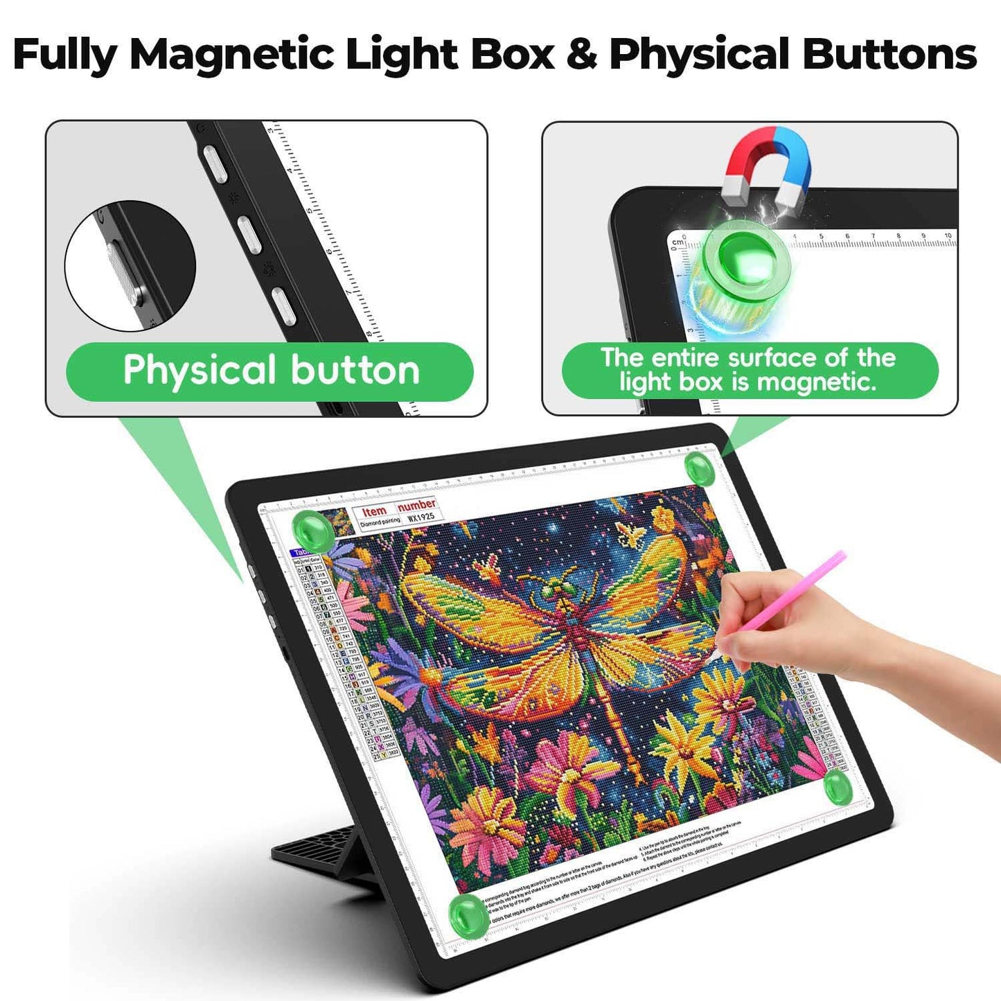 Zocelight Rechargeable A4 Light Pad with Built-in Stand,Super Bright Magnetic Light Table with Physical Buttons,Wireless Light Box for Tracing, Light Board for Diamond Painting,Sketching Weeding Vinyl