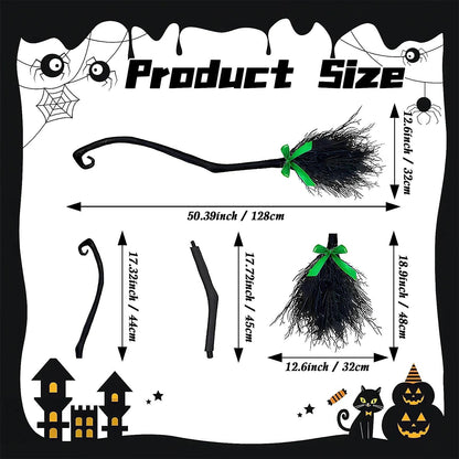 Lachouhaox Halloween Witch Broom with 3 Ribbons, Large Plastic Black Home Decoration Accessory Cosplay Photo Prop for Party