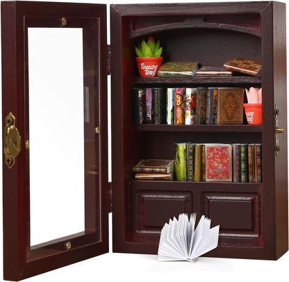 24 Anxiety Bookshelf with Real Mini Books, Cute Mini Bookshelf for Home Room Office Decor, Miniature Library Gifts