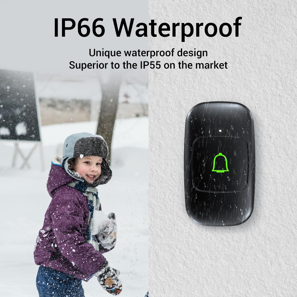 Doorkit Wireless Doorbell Door Bell Ringer Wireless IP66 Waterproof 1000Ft 32 Chimes 115dB 7 Volume Levels Mute Mode & LED Flash Doorbells for Home Kids Room Teachers Classroom Office