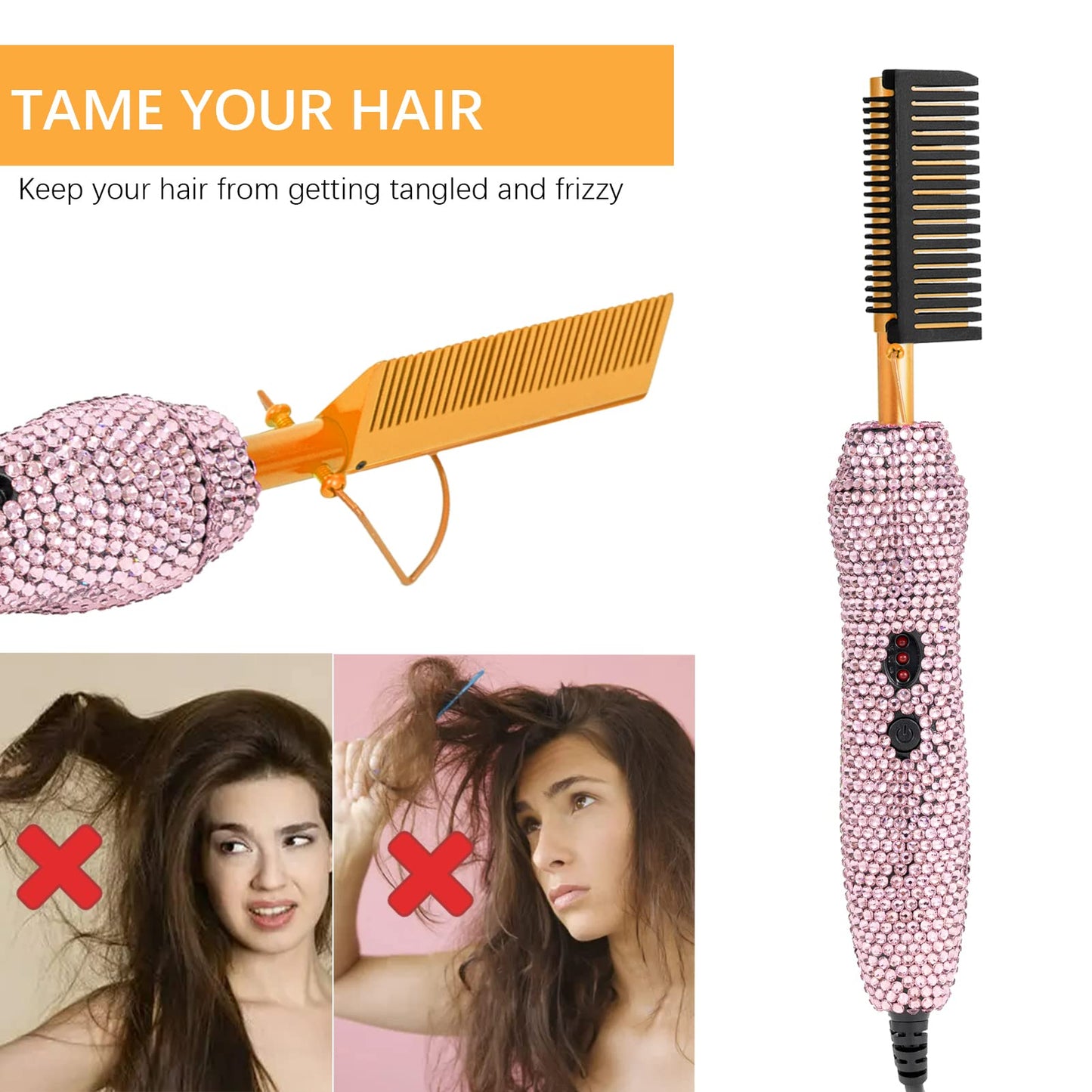 Electric Hot Comb Hair Straightener, Deluxe Electrical Straightening Comb Curling Iron for Natural Black Wigs, Hot Comb Electric for Wigs Pressing Combs with Wig Glue Melting Spray Hair Wax Stick