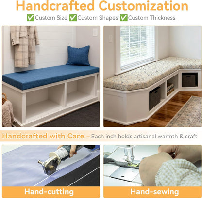ROFIELTY Custom Bench Cushion for Indoor/Outdoor Furniture, Custom Sizes Waterproof Non-Slip High Density Foam Window